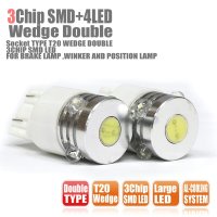 3CHIP SMD LED+LARGE LED X 4　T20ウェッジシングル球　白　2個セット
